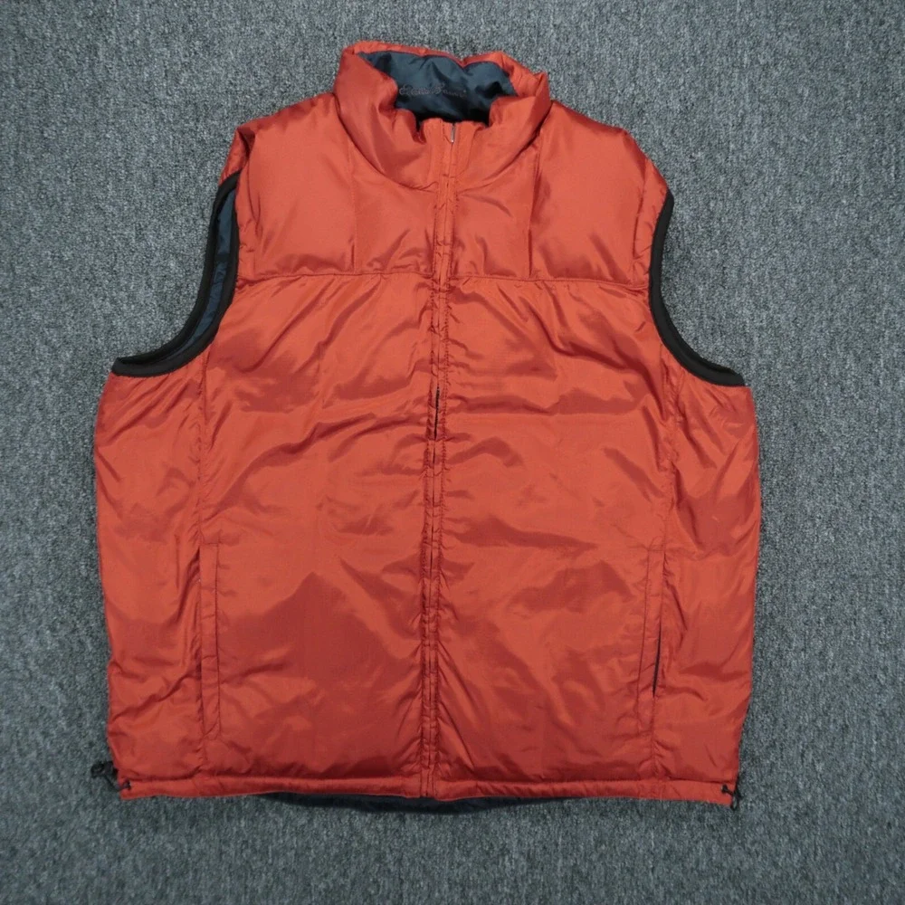 Eddie Bauer Vest Mens‎ Large Blue Orange Goose Down Reversible Full Zip Pockets